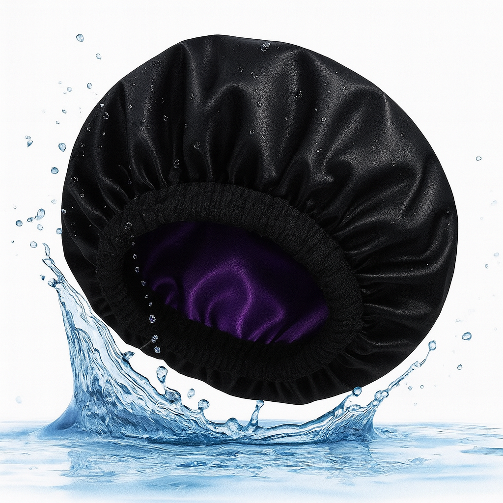 đ€ Bonnet de douche rĂ©versible â Noir & Rose pĂąle