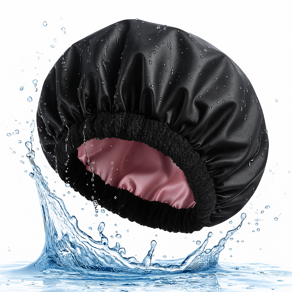 đ€ Bonnet de douche rĂ©versible â Noir & Rose pĂąle