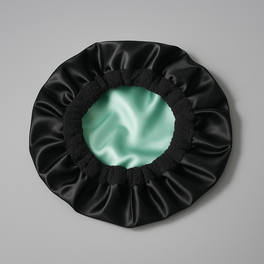 🖤 Bonnet de douche réversible – Noir & Rose pâle