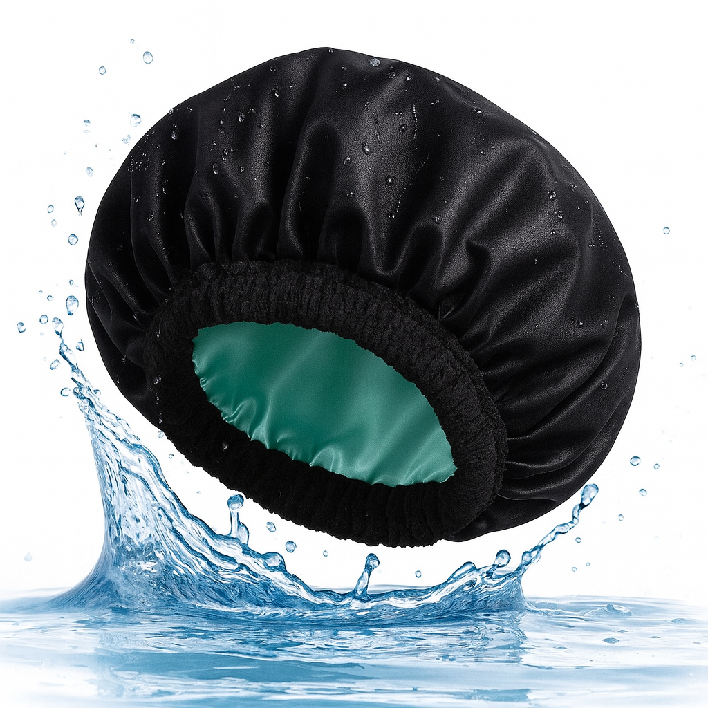 🖤 Bonnet de douche réversible – Noir & Rose pâle